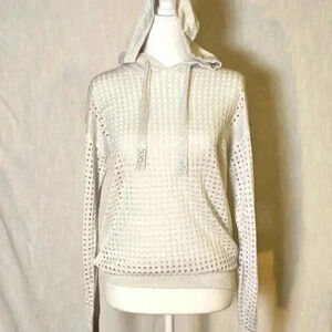 Joseph Ribkoff Perforated Lurex Silver Embellished Athleisure Hoodie Sz S/P